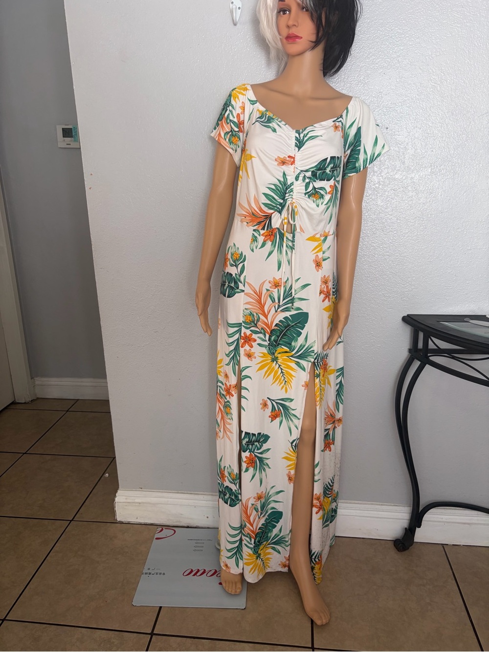 White Tropical Maxi Dress 2xl (b3)